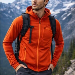 Bergens of Norway Fløyen Zip Hooded Jacket Men’s Medium M Orange Lightweight